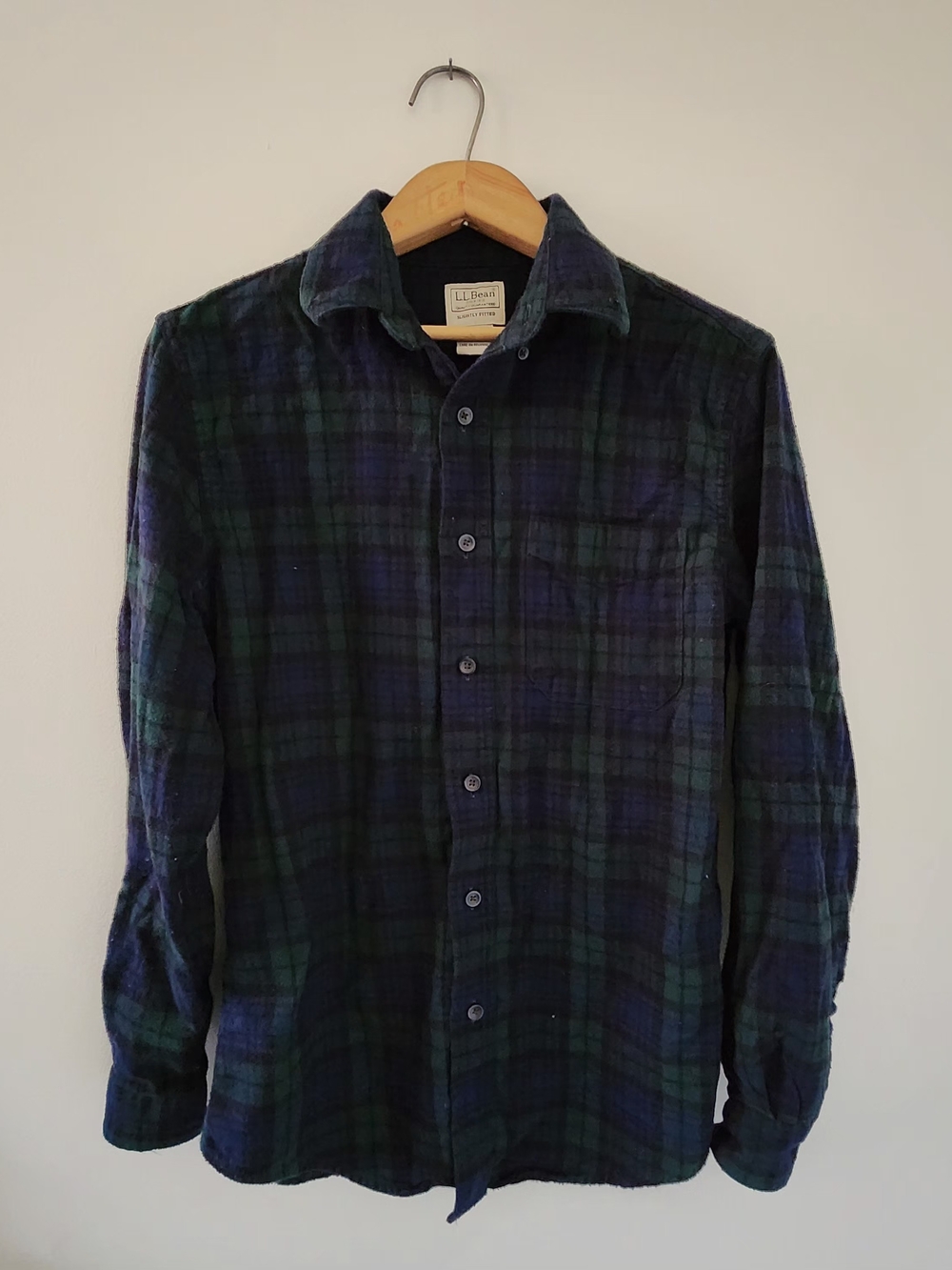 L.L. Bean Dark Green & Navy Plaid Button-Down Shirt